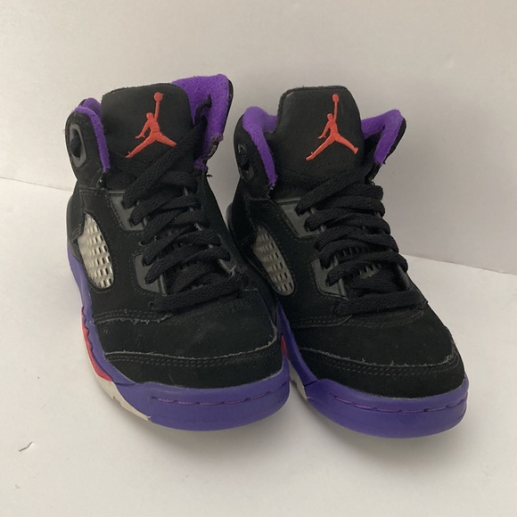 GUC Nike Jordan 5 Retro Raptors Size 11C Kids Black Ember Glow Fierce Purple - Picture 2 of 12